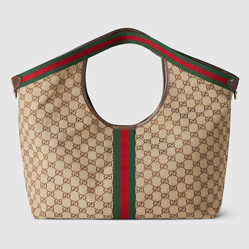 Borsa shopping GG Giglio misura piccola in tessuto GG beige e marrone