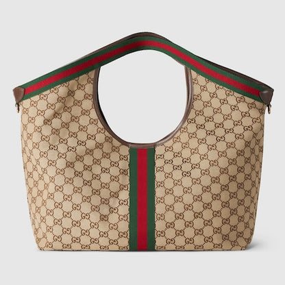 Borsa shopping GG Giglio misura piccola in tessuto GG beige e marrone