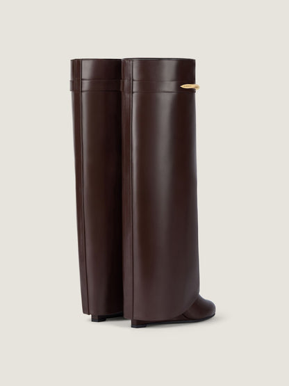 Ebony Brown Leather Shark Boots
