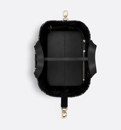Medium Toujours Bag in Black Tweed with White Cannage Motif