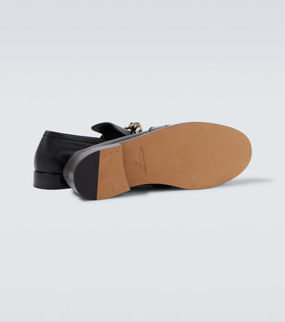 Astaire Knot loafers in black smooth leather with silver buckle