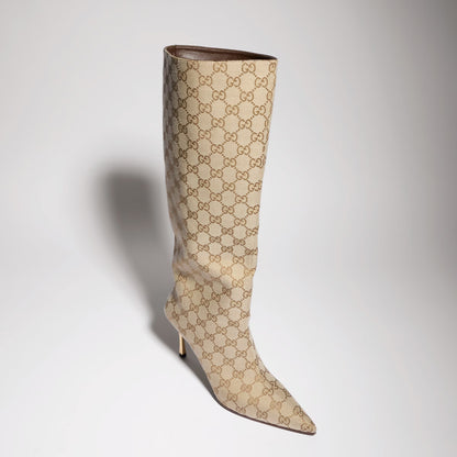 Stivale Bombshell Donna in Tessuto GG sabbia e marrone scuro
