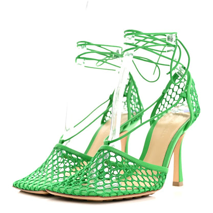 Green 90mm stretch nappa mesh sandals