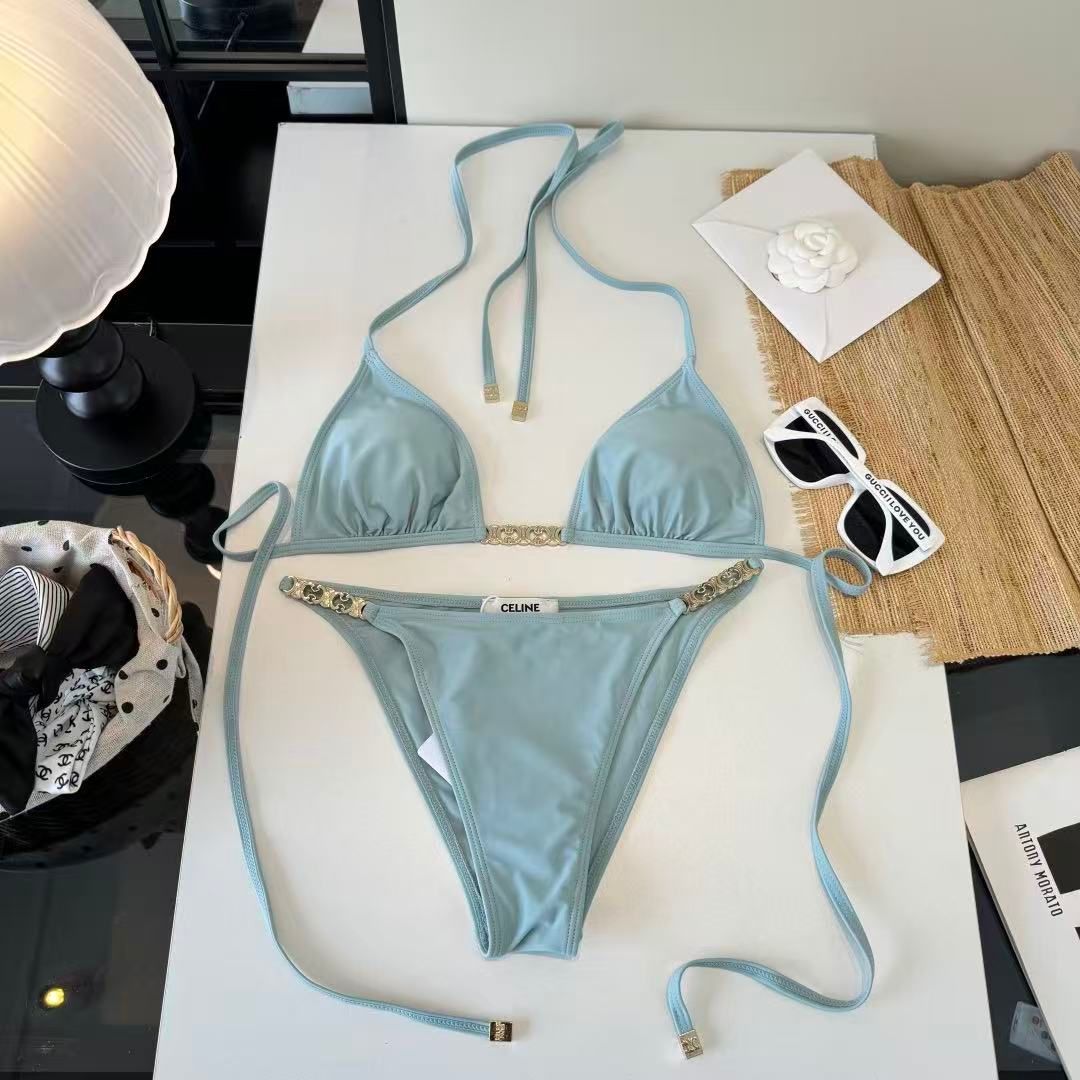 Bikini Set Triomphe Azzurro con Dettagli Oro