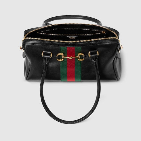 Medium-sized black leather top-handle bag