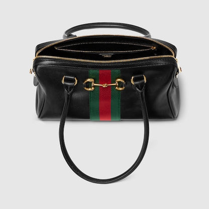 Medium-sized black leather top-handle bag
