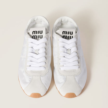Plume sneakers in white technical fabric and suede