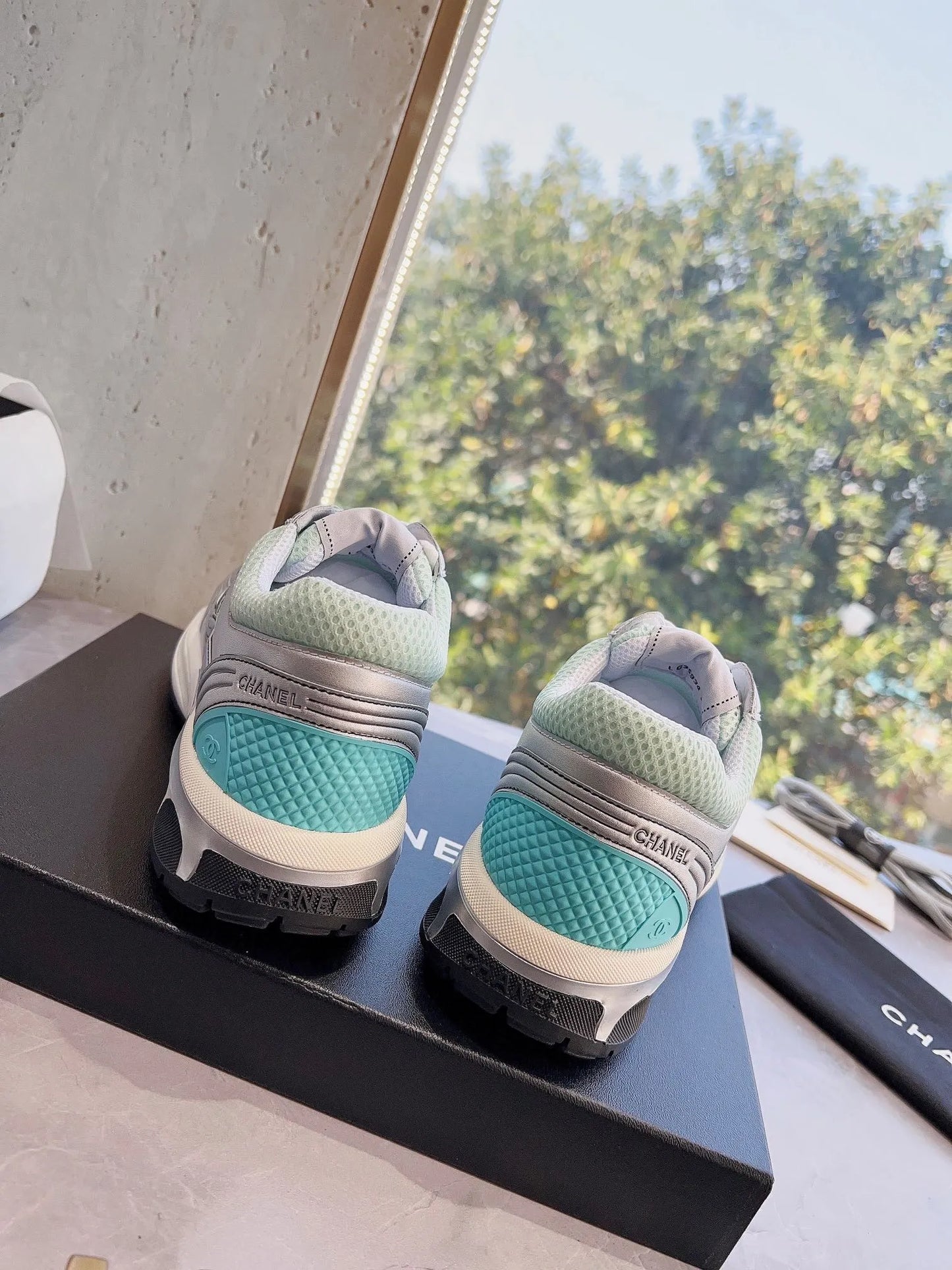 Mint mesh suede sneakers
