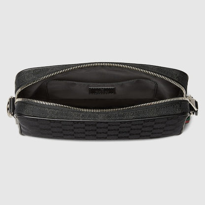 Borsa a tracolla in tessuto GG nero misura piccola