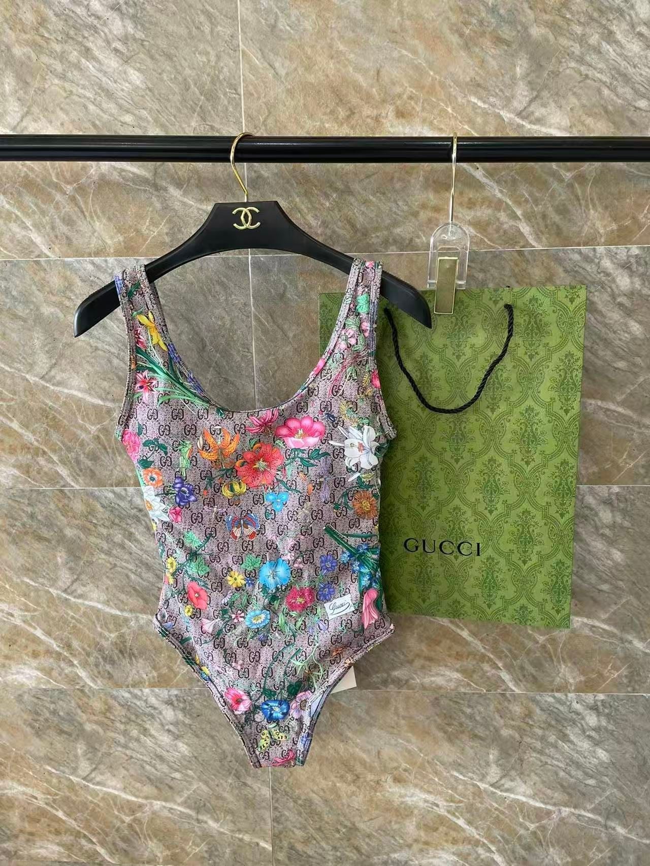 Costume Intero Stampa Flora Monogram Marrone