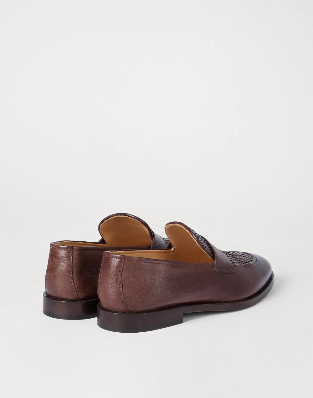 Penny Loafer in woven calfskin and dark brown polished calfskin