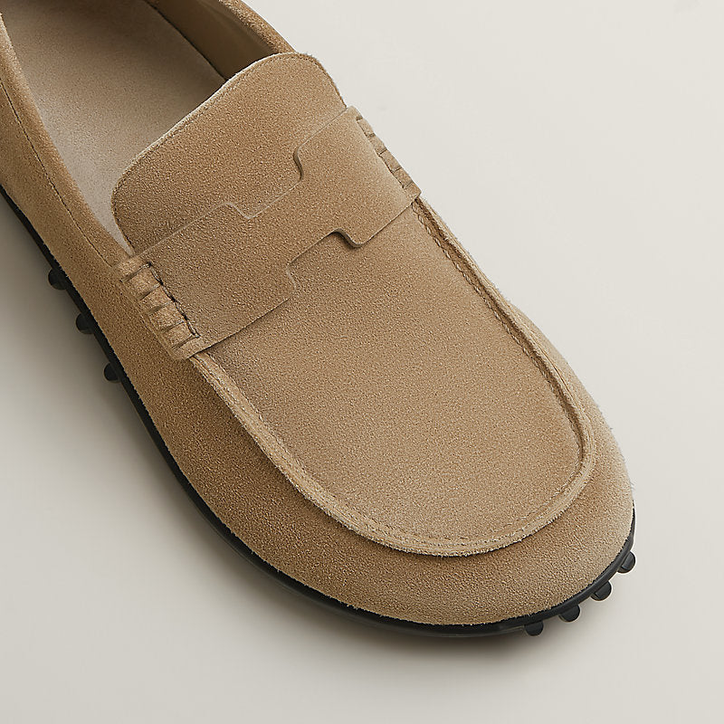 Beige suede loafers with H buckle