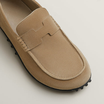 Beige suede loafers with H buckle