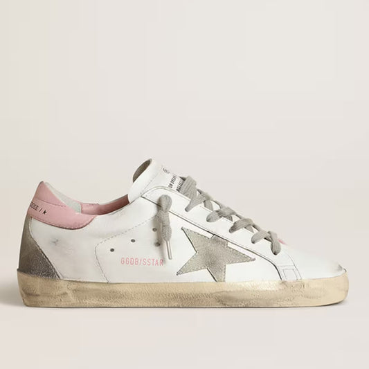 Stella in suede grigio e talloncino in pelle rosa
