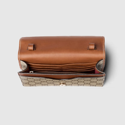 Portafoglio GG Emblem con tracolla in Tessutto Beige