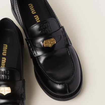 Black brushed leather loafers
