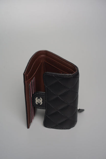 Classic quilted black leather CC card holder