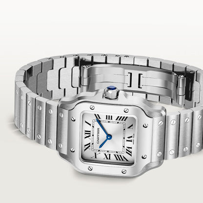 Santos watch in silver with blued steel hands