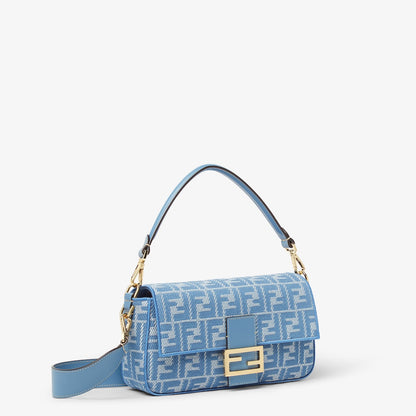 Medium blue denim-effect FF jacquard bag