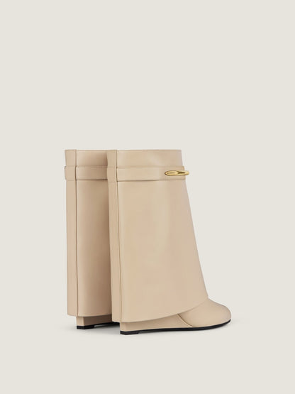 Beige leather Shark ankle boots