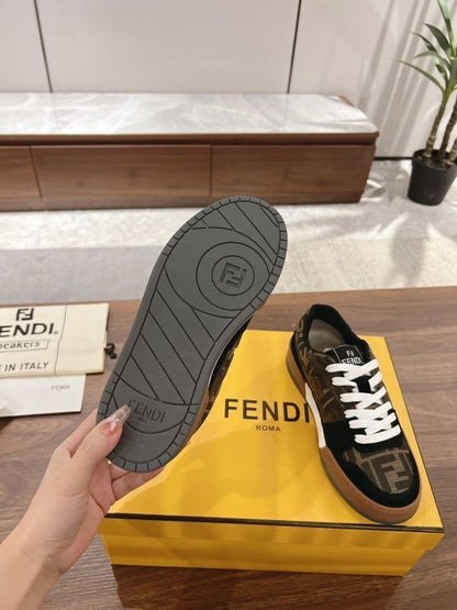 Brown FF jacquard suede Match sneakers