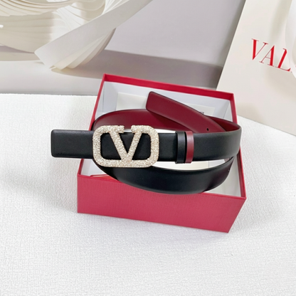 Reversible VLogo Signature belt in black glossy calfskin with crystals