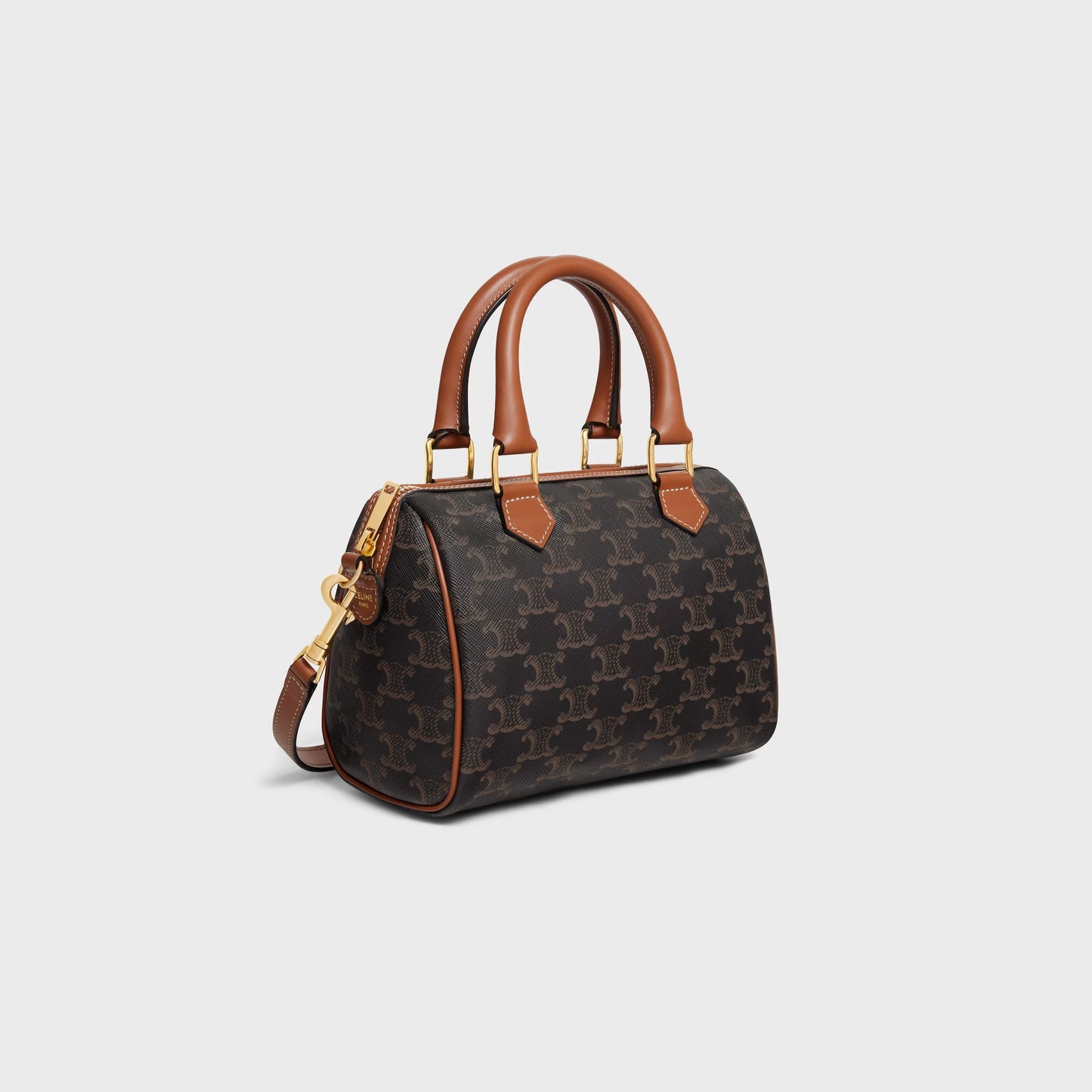 Borsa Boston piccola in tela Triomphe e pelle di vitello CUOIO