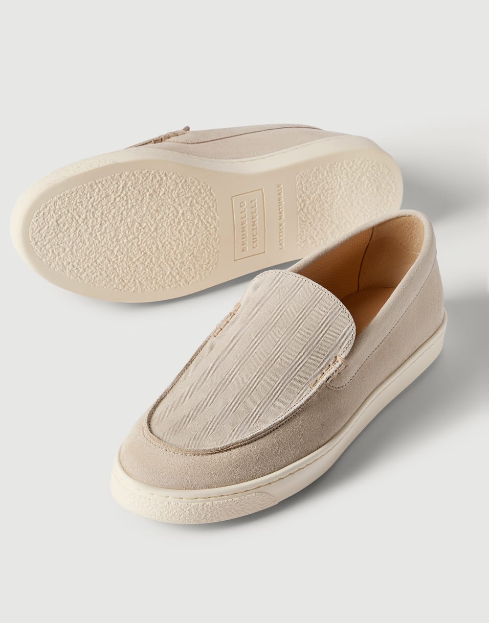 Beige chevron suede loafers