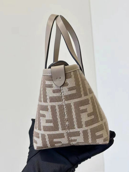Borsa tote FF jacquard Mini Roll beige