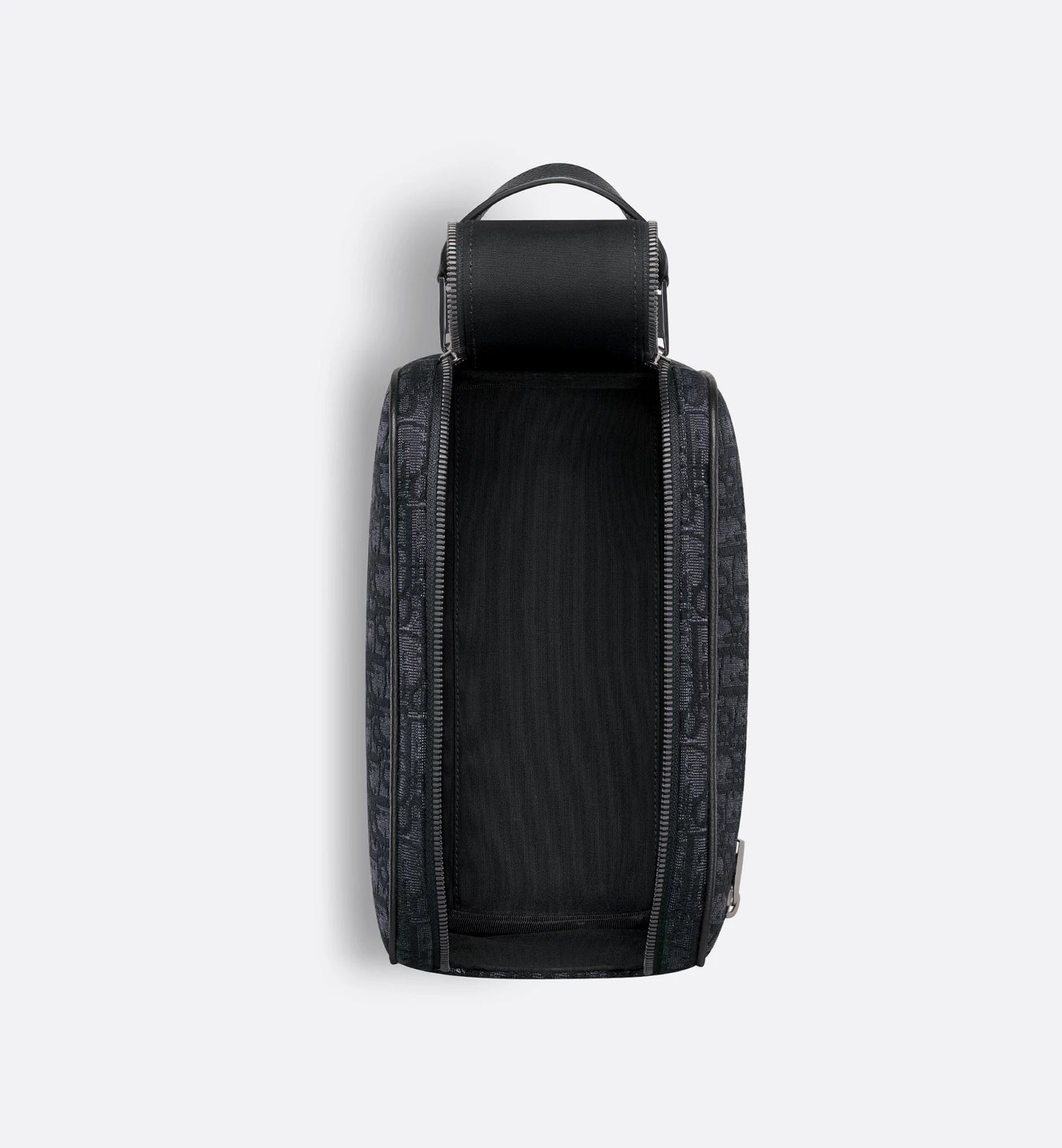Beige and black Oblique jacquard toiletry bag with black hammered calfskin
