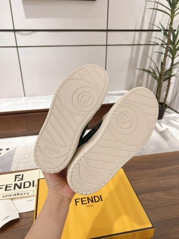 Low-top platform sneakers in canvas and white suede