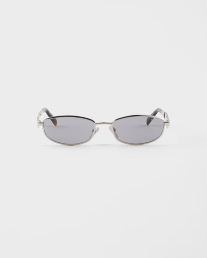 Silver acetate oval sunglasses with gray lenses