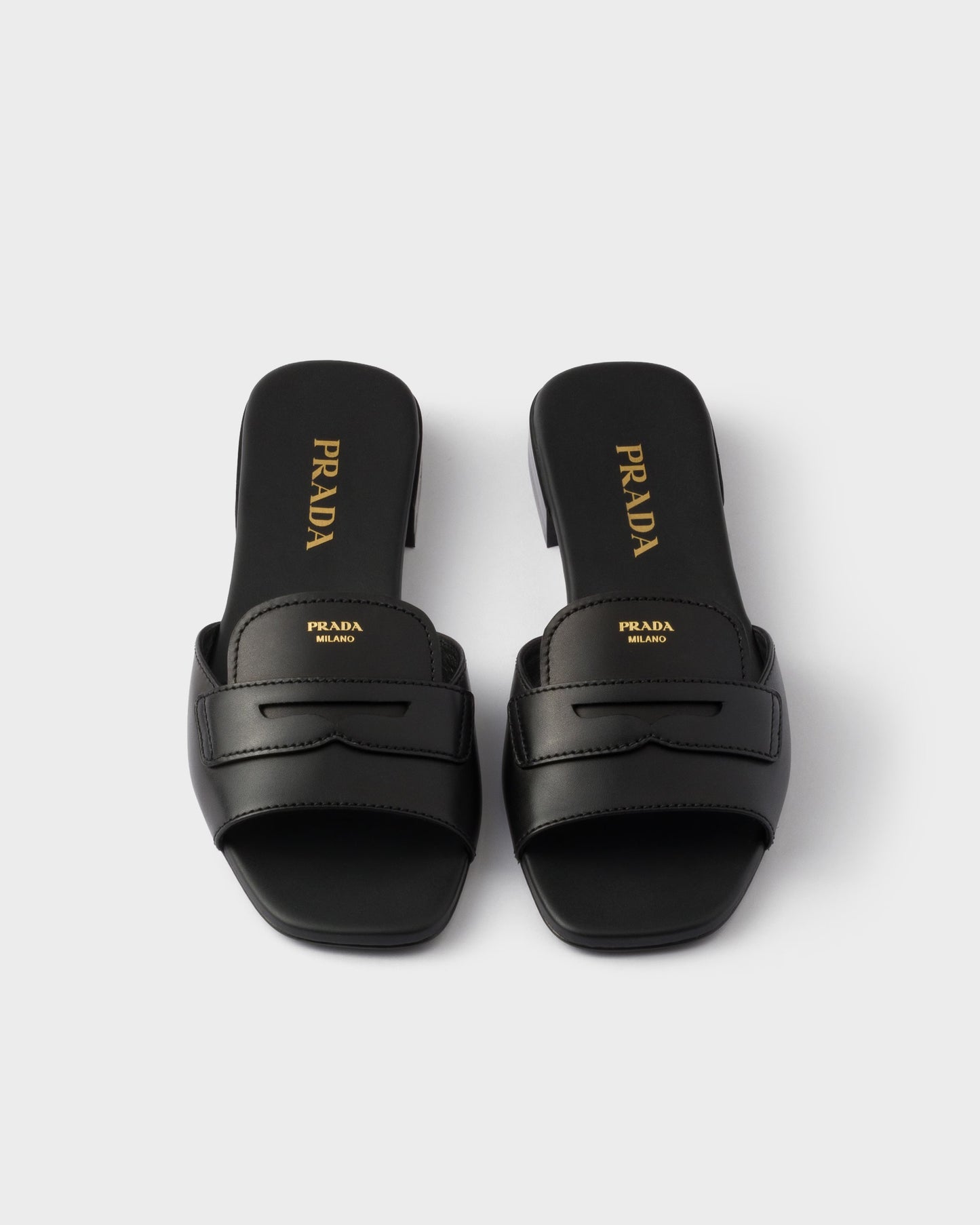 Schwarze Leder-Slider-Sandalen