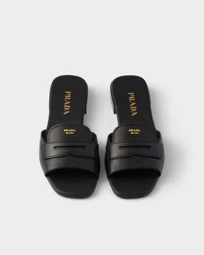 Schwarze Leder-Slider-Sandalen