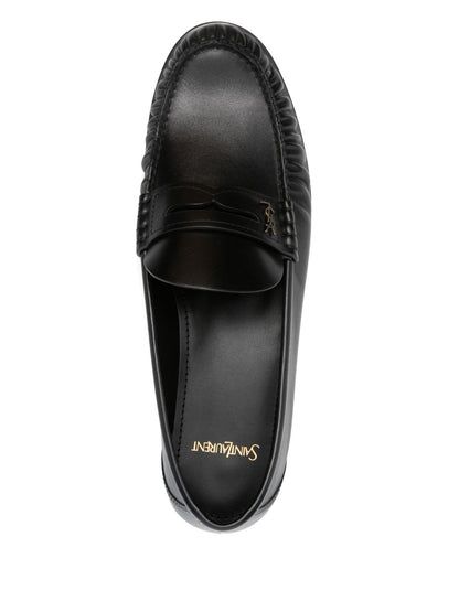 Black leather loafers