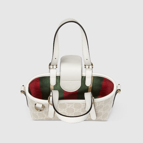 GG Emblem mini bag in beige and white fabric