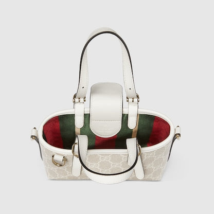 GG Emblem mini bag in beige and white fabric