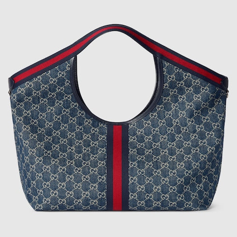Gucci Giglio small shopping bag in blue and white GG denim