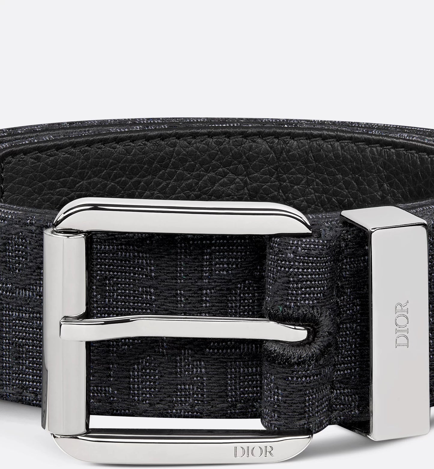 Men's black Oblique jacquard and black grained calfskin belt 35 mm