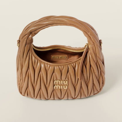 Small Wander hobo bag in caramel matelassé nappa