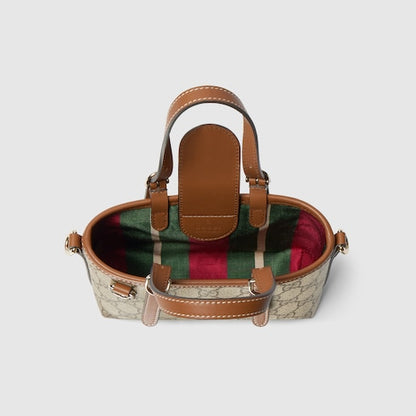 GG Emblem mini bag in beige and brown fabric