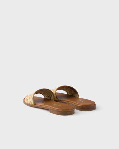 Beige leather and crochet slider sandals