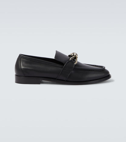 Astaire Knot loafers in black smooth leather with silver buckle