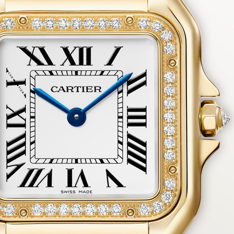 Panthère watch, medium model, yellow gold case with diamonds