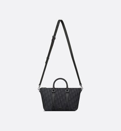 Weekender 25 Nero Jacquard Oblique e pelle di vitello martellata nera