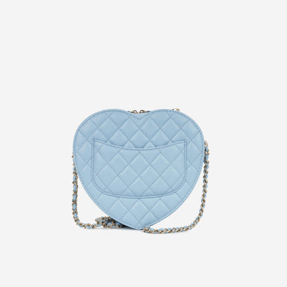 Borsa a forma di cuore grande in pelle di agnello trapuntata azzurra