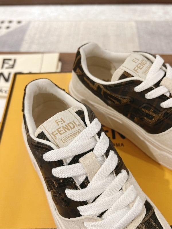 Low-top platform sneakers in canvas and white suede