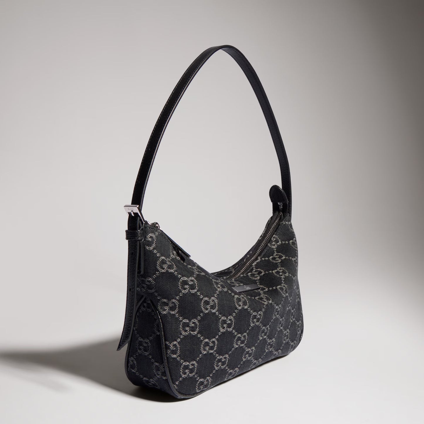 Borsa a spalla Lady Lunetta misura piccola in denim GG nero