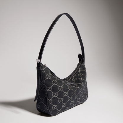 Borsa a spalla Lady Lunetta misura piccola in denim GG nero