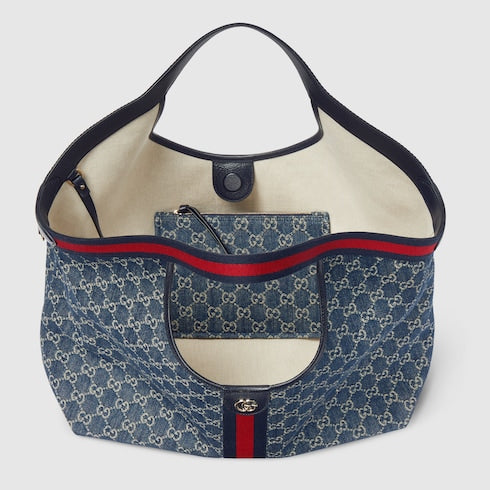 Gucci Giglio small shopping bag in blue and white GG denim